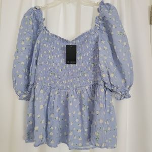 Eloquii Puff Sleeve Peplum w/ Smocking